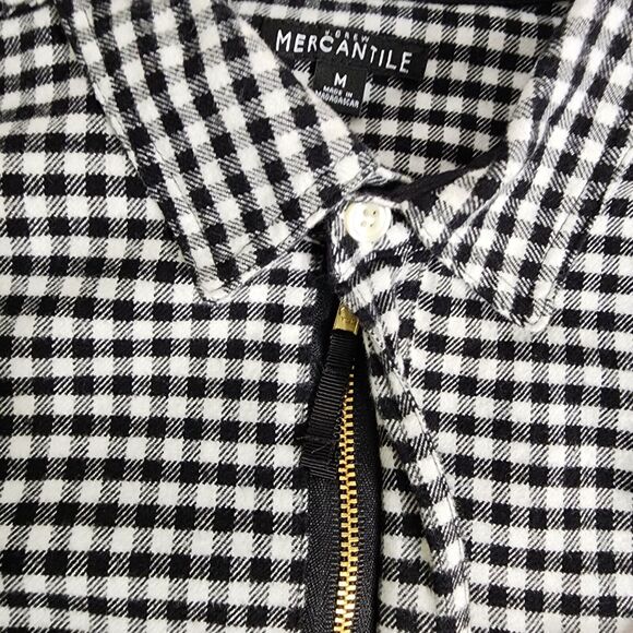 J Crew Mercantile Shirt Jacket Size Medium Black Plaid Gingham Flannel Pullover - Picture 7 of 10